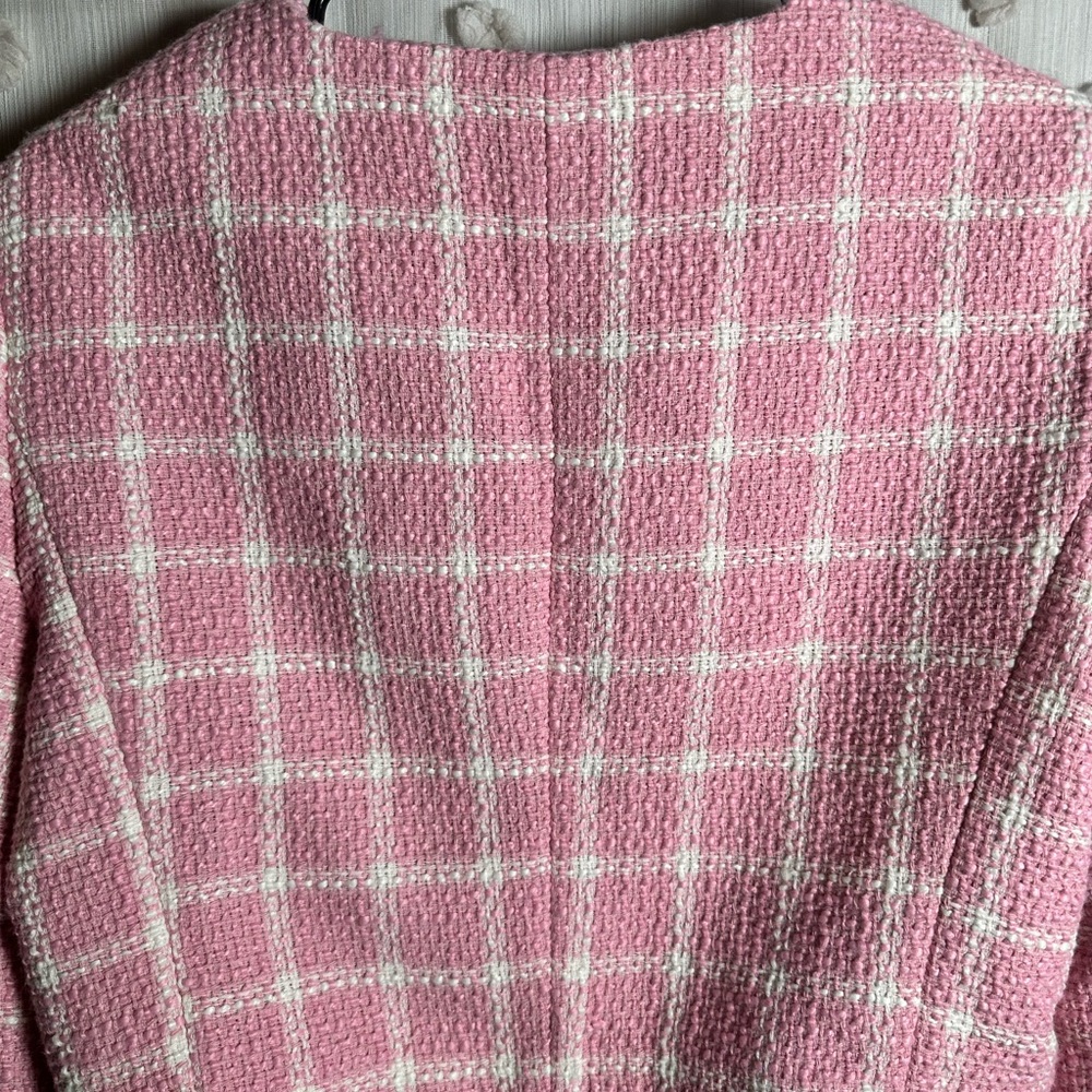 Rachel Zoe Women’s Pink and White Plaid Tweed Button-Down Blazer Jacket Size M - Picture 8 of 9